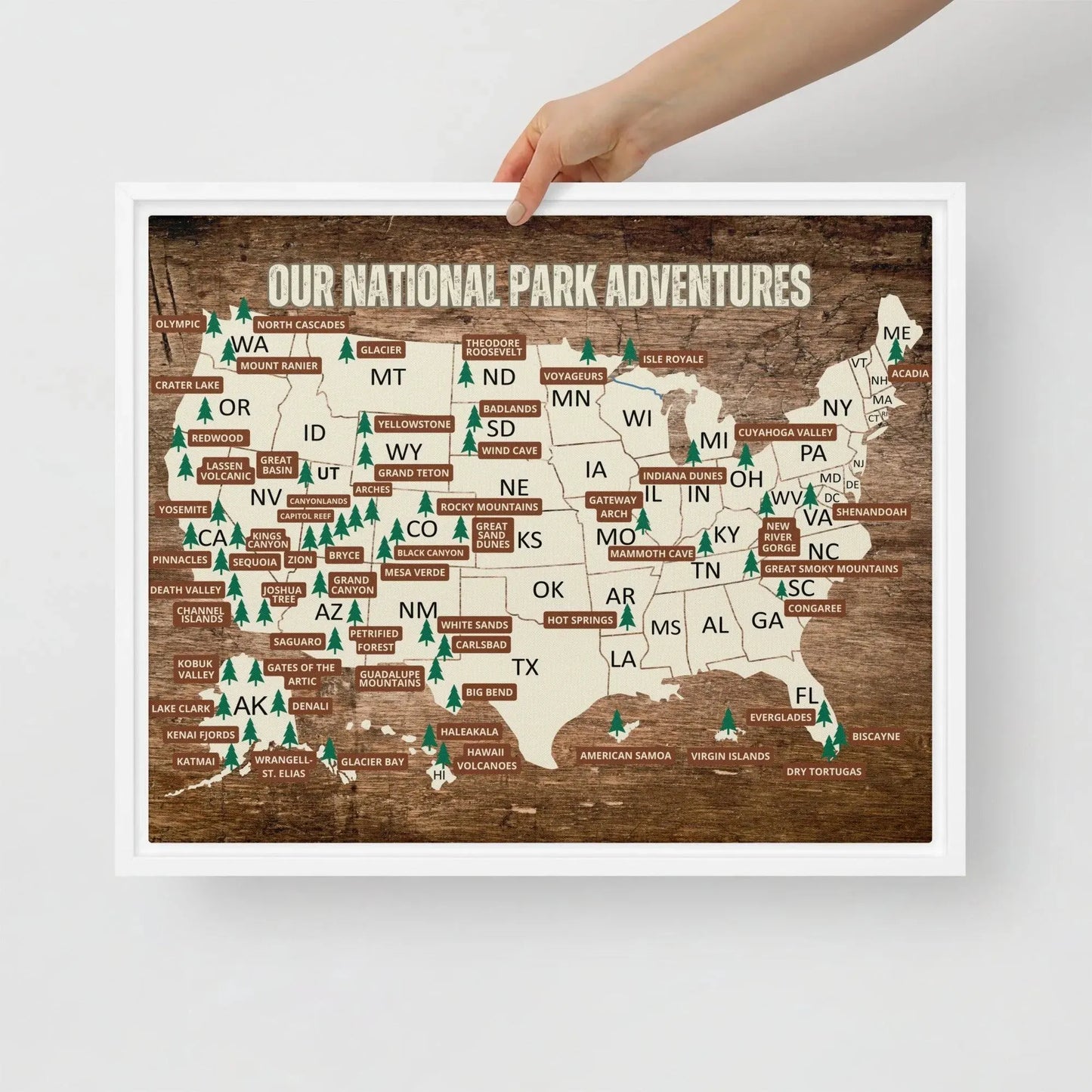 National Parks Travel Map Framed Canvas - Adventure Threads Company