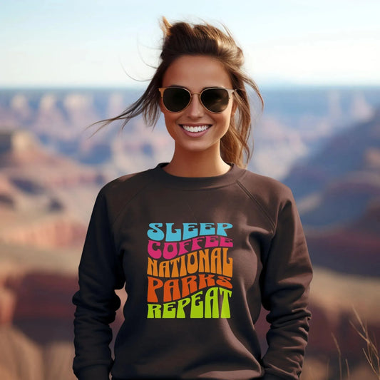 Sleep Coffee National Parks Repeat Premium Sweatshirt - Adventure Threads Company