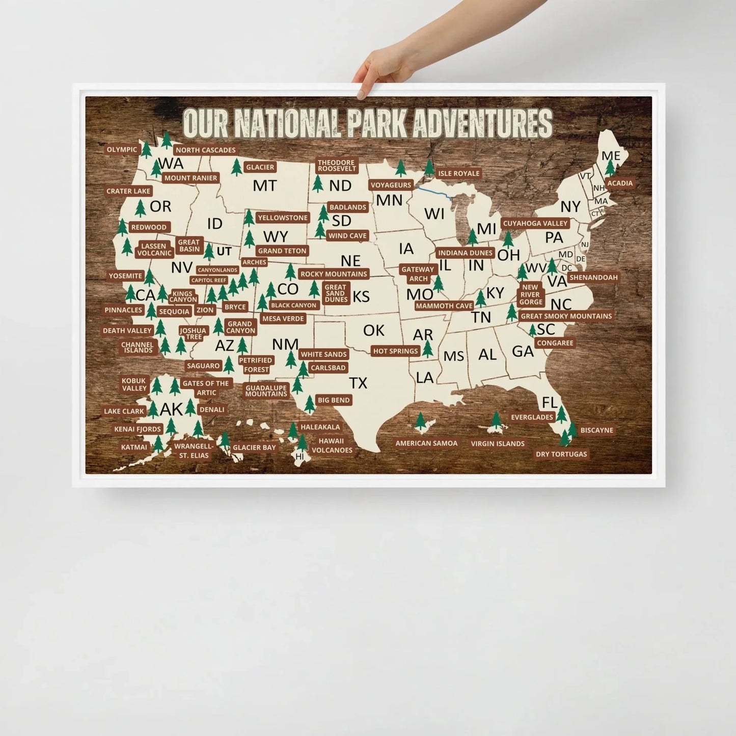 National Parks Travel Map Framed Canvas - Adventure Threads Company
